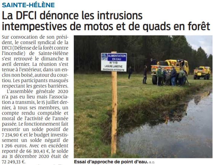 2021 04 16 SO Sainte-Hélène La DFCI dénonce les intrusions intempestives de motos et de quads en forêt