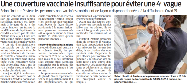 2021 06 30 SO Une couverture vaccinale insuffisante pour éviter une quatrième vague