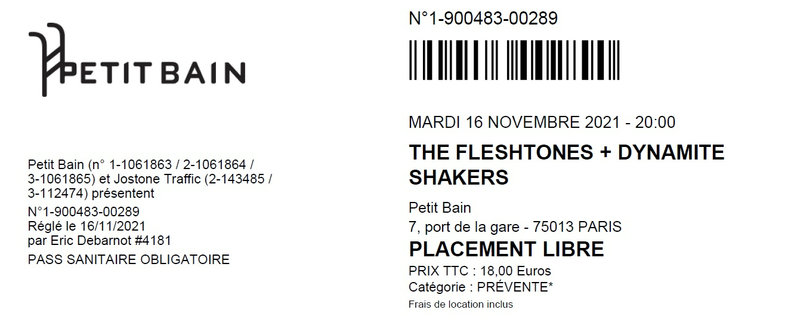 2021 11 16 The Fleshtones Petit Bain Billet