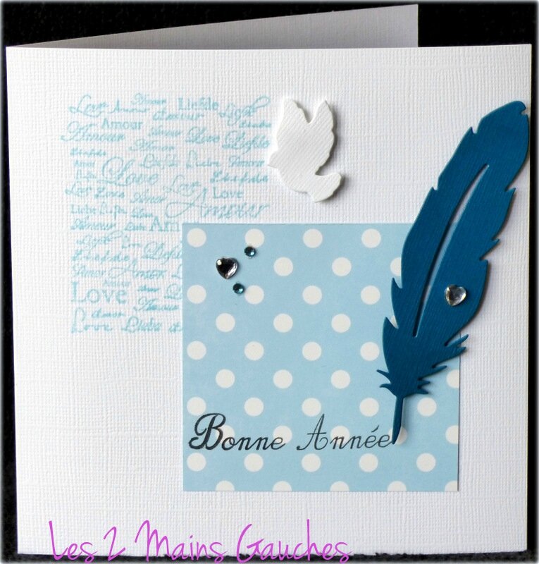 carte de voeux bleue avec plume et colombe