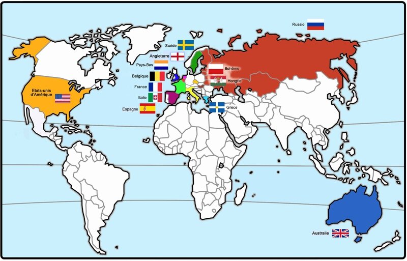 Carte monde Participants Congrès 1894
