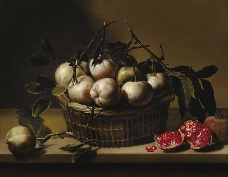 Louyse Moillon (Paris 1610 – 1696), Nature morte au panier de bigarades et grenades sur un entablement