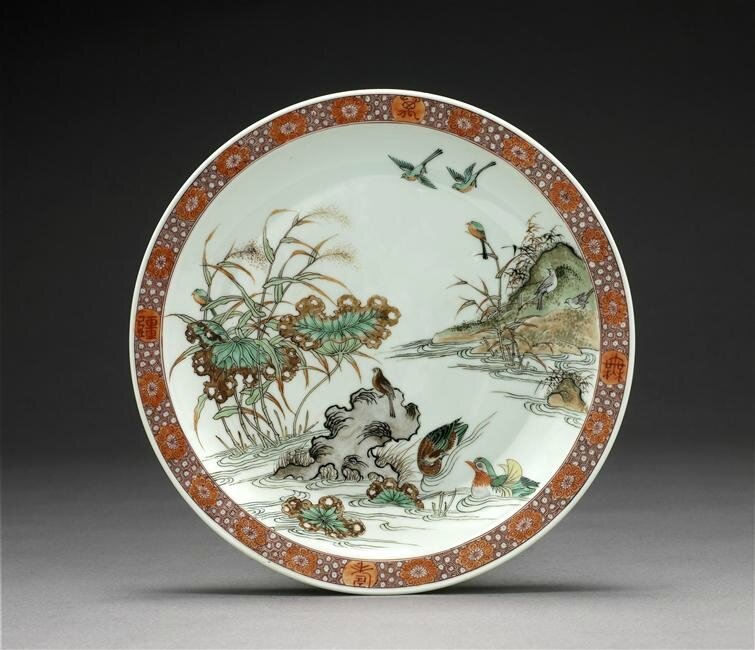 Plat à décor de paysage et d'oiseau, règne de Kangxi (1662-1722), 1713,