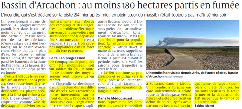 2022 07 13 SO Bassin d'Arcachon au moins 180 hectares partis en fumée