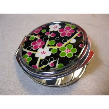 miroir_de_poche_tissu_a_fleurs_et_pois_rose_vert_noir