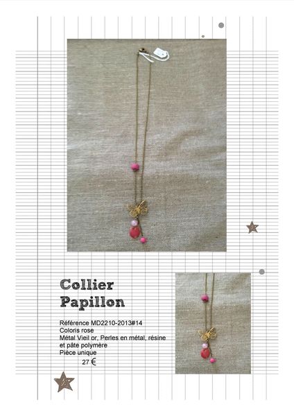 MD2210-2013#14 Collier Papillon rose