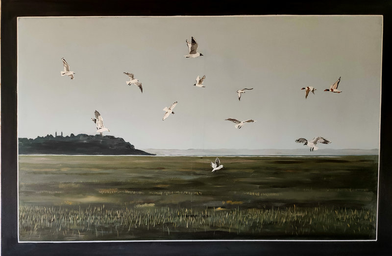Vol d'oiseaux sur la plage de la Maye