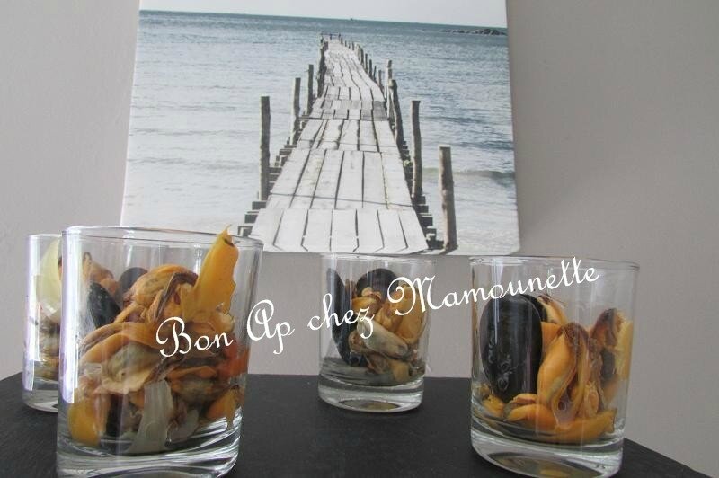 Moules de bouchot du Vivier sur Mer en verrines apéritives 004