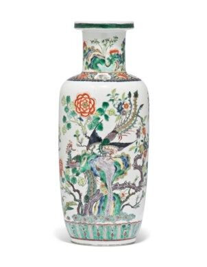 A famille verte rouleau vase, late 19th-early 20th century