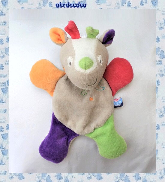 Doudou Peluche Plat Rennes Gris Orange Vert Blanc Violet Sucre d'Orge