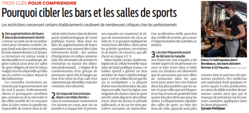 2020 09 30 SO Pourquoi cibler les bars et les salles de sports