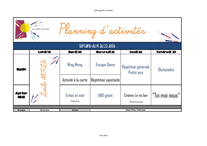 Planning semaine 3 10-11