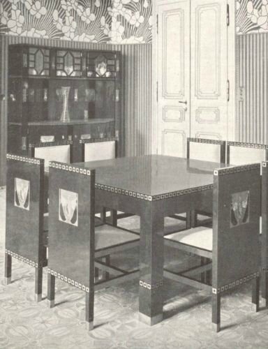Photograph of Hans and Gertha Eisler von Terramare's dining room decorated and designed by Koloman Moser