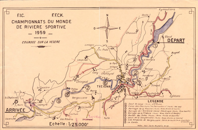 Carte du parcours de la Vézère Ch