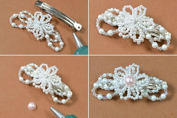 How to Make a Beaded Hair Clip with Flower and Bow Design for Wedding (5)