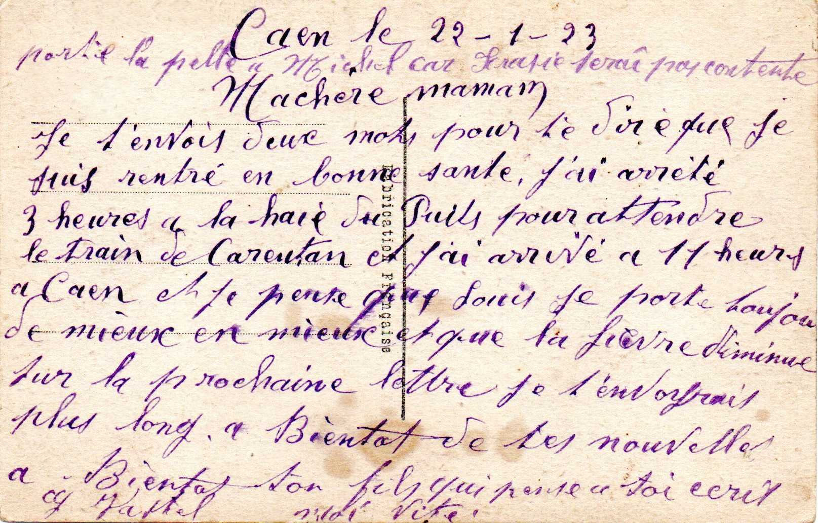 Mon adresse au 43e RA 1er groupe 2e batterie Vastel 1923 corresp
