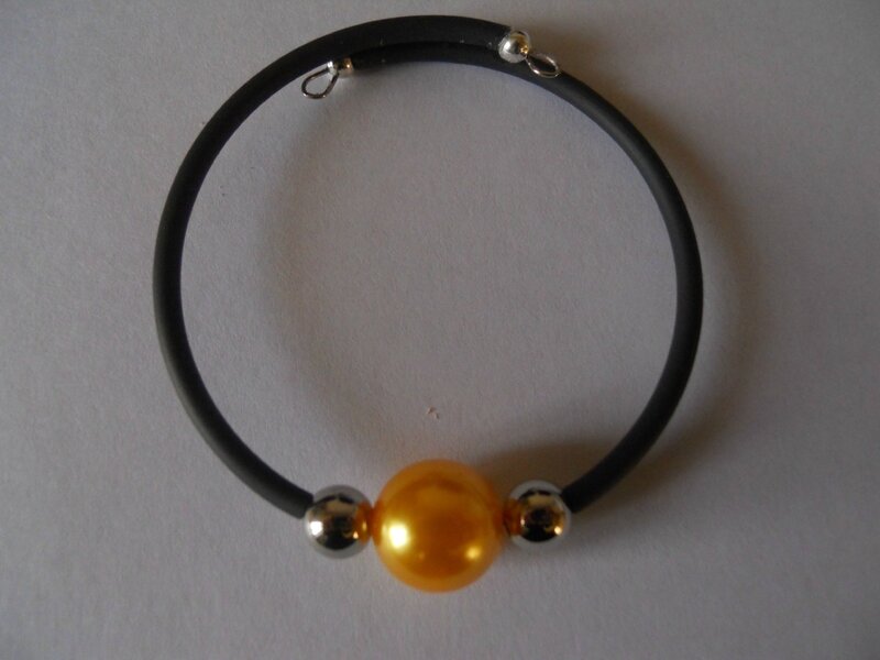 Bracelet buna cord pele jaune et perles argentées