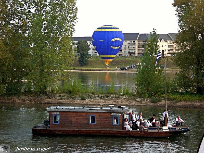 Toue cabanée glissant sur la Loire