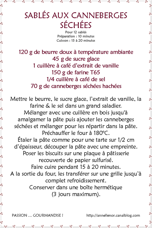 Sablés aux canneberges séchées_fiche