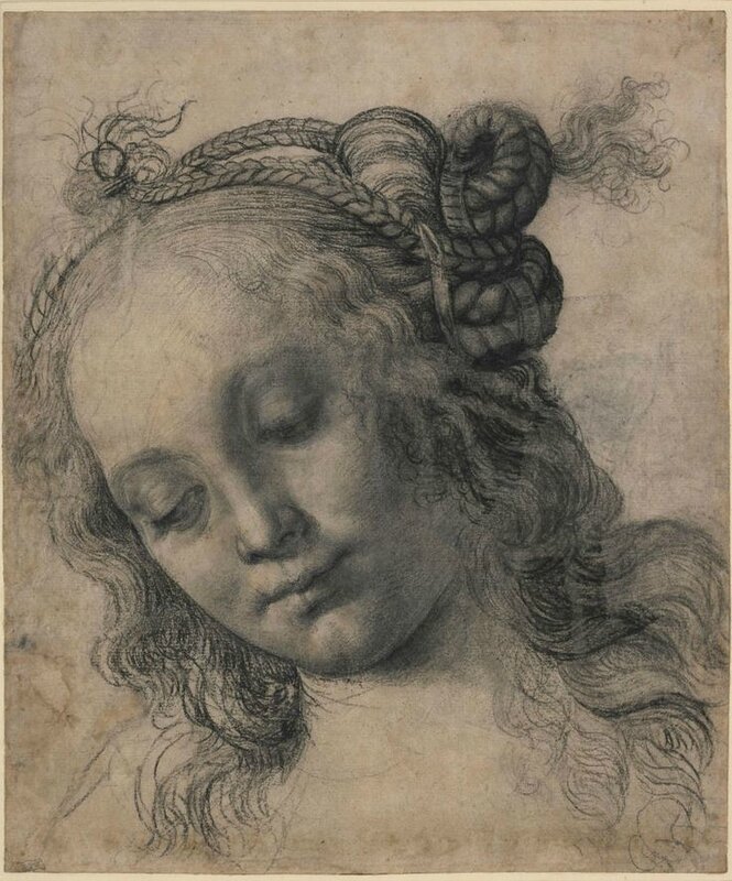 Andrea del Verrocchio, Female head with an elaborate hairstyle, (ca 1475