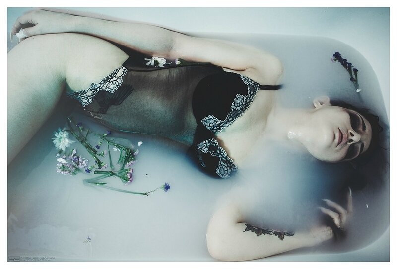 Melancholia anf flowers in bath