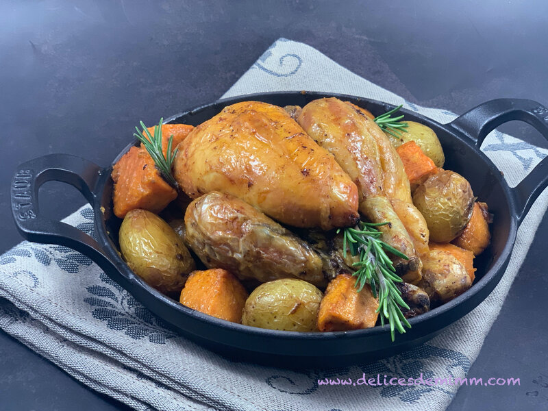 Coquelet rôti aux patates douces et aux petites grenailles 3