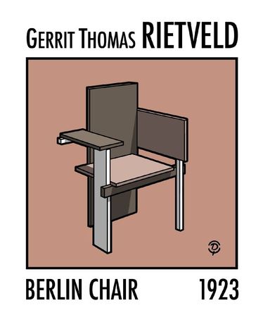 Delius dessinateur Rietveld Berlin chair 1923 Dessin couleur