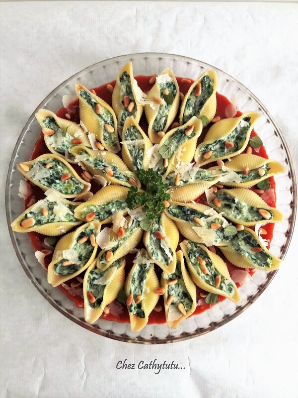 Conchiglioni ricotta épinard Chez Cathytutu défi