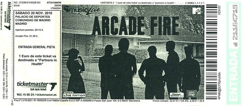 2010 11 Arcade Fire Palacio de Deportes Billet