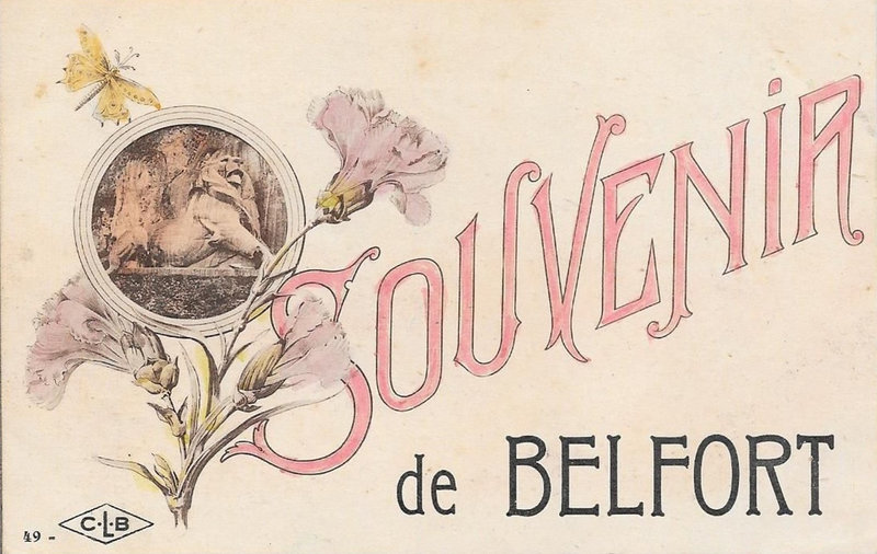 Belfort CPA Souvenir Lion & fleurs