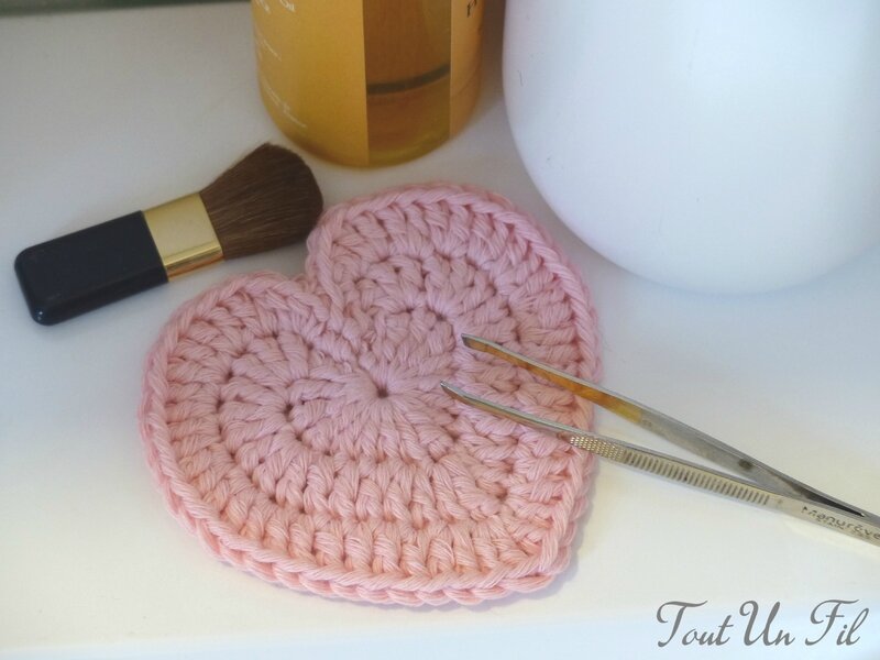 Coeur Crochet Disques démaquillants Zéro déchet Ecolo Rose