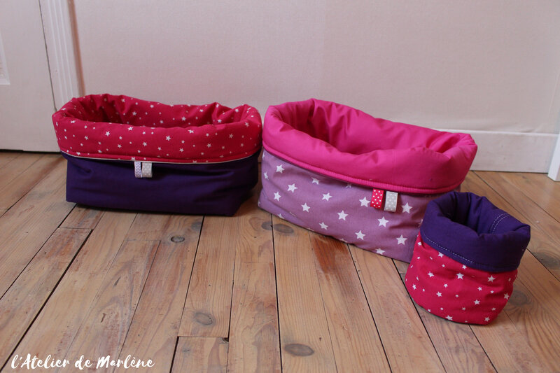 panières déco en tissu chambre bébé fille rose et violet (1)