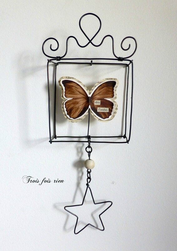 Mini box N°35, fil de fer, wire, papillon, trois fois rien