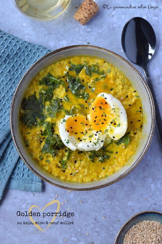 golden porridge - porridge sans gluten curcuma kale oeuf mollet miso vapeur