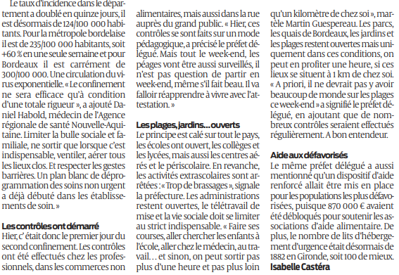 2020 10 31 SO Le reconfinement est allegé mais il va être très surveillé2