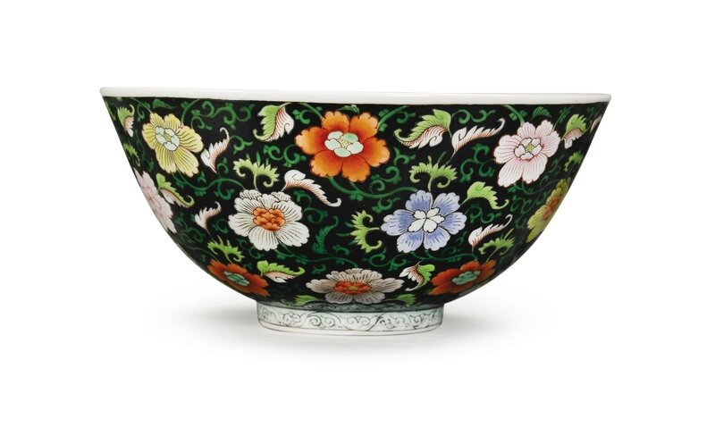 A Black-Ground Famille-Rose Bowl, Yongzheng Mark and Period (1723-1735)