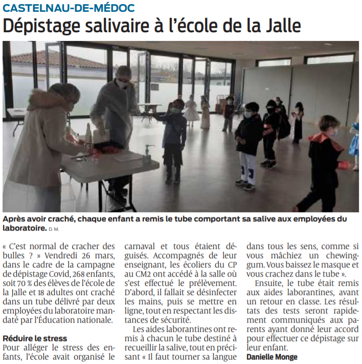 2021 03 29 SO Castelnau de médoc Dépistage salivaire à l'école de la Jalle