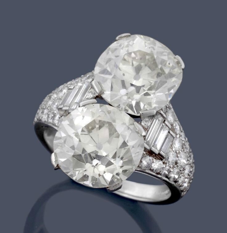 A two stone diamond Trombino ring by Bulgari, circa 1950