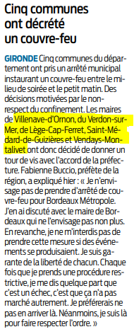 2020 03 26 SO Cinq communes ont décrété le couvre-feu