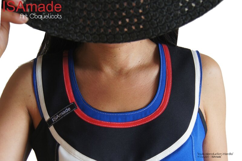 MOD 432C robe trapeze createur bleu blanc rouge graphique fleurie coquelicot made in france