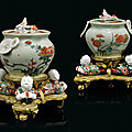 A pair of Regence ormolu-mounted Japanese and Chinese porcelain pot-pourris, circa <b>1725</b>, the porcelain late 17th century