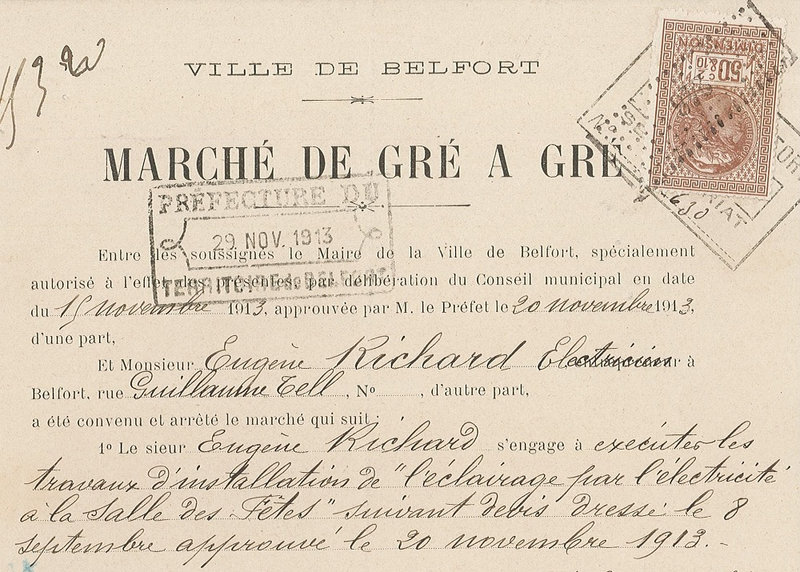 1913 11 26 Salle des Fêtes Marché gré à gré Electricité
