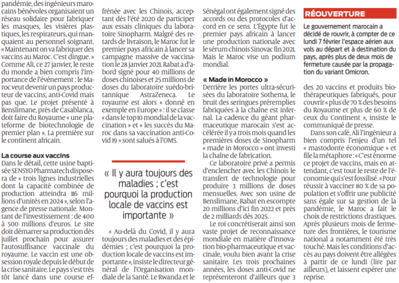 2022 02 06 SO Le Maroc une nouvelle usine à vaccins2