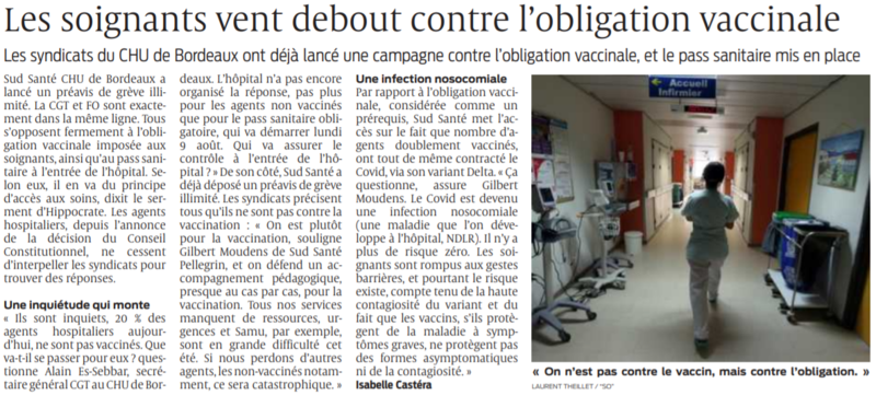 2021 08 06 SO Les soignants vent debout contre l'oblication vaccinale