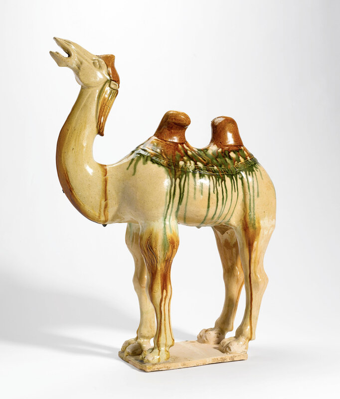 A 'sancai'-glazed pottery figure of a Bactrian camel, Tang dynasty (618-907)