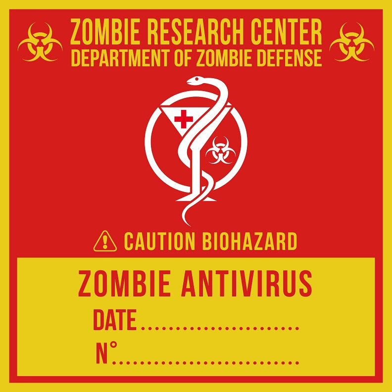label zombie biohazard sample blood radioactive danger caution project antivirus research center laboratory virus