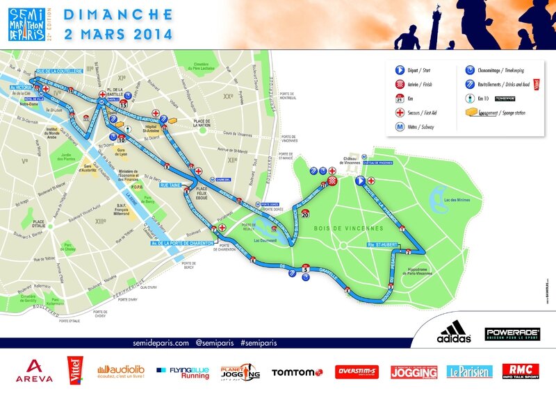 Parcours du Semi-marathon de Paris 2014 Source site officiel
http://www.semideparis.com/fr/parcours.html