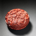 A rare carved lacquer 'lychee' box and cover. Incised Jiajing eight-character mark, cyclically dated to AD <b>1542</b> and of the perio
