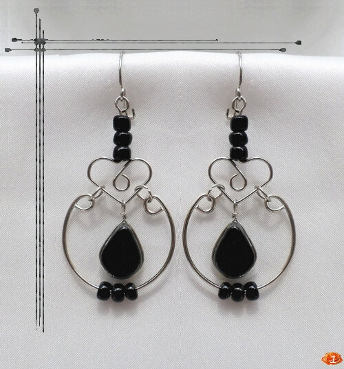 Boucles D'Oreilles Véra Verre Murano Noir Argent d'alpaca Artisanat du Pérou