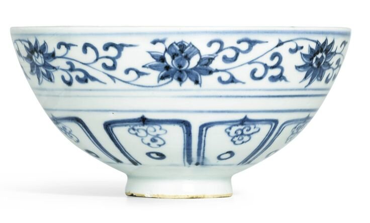 A blue and white 'Mandarin ducks' bowl, Yuan dynasty